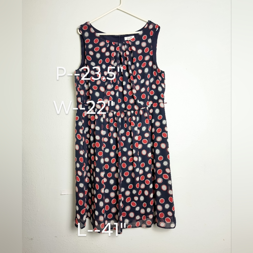 Dress Barn Boatneck Knee Length Dress Size 18 Navy Dots Self/Lining Casual - Picture 2 of 9